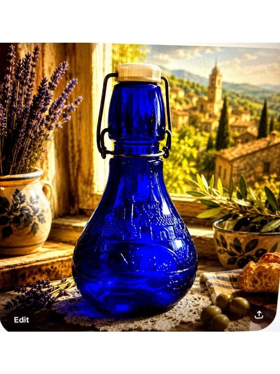 Italian Other - Vintage Italian Cobalt Blue Embossed Glass Bottle
